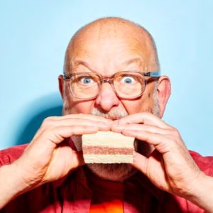 Tim Hayward eats a corned beef sandwich